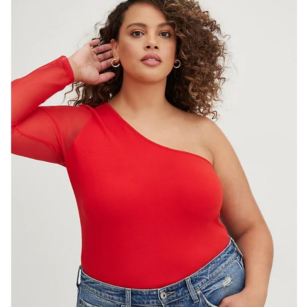 One Shoulder Top Foxy And Mesh Red